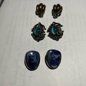 3 pairs Elegant Blue and Silver clip Earrings Set